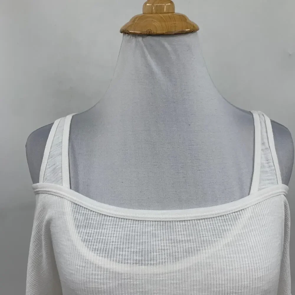 Free People Top Women S Small White Intimately Off Shoulder Double Layer Ribbed
